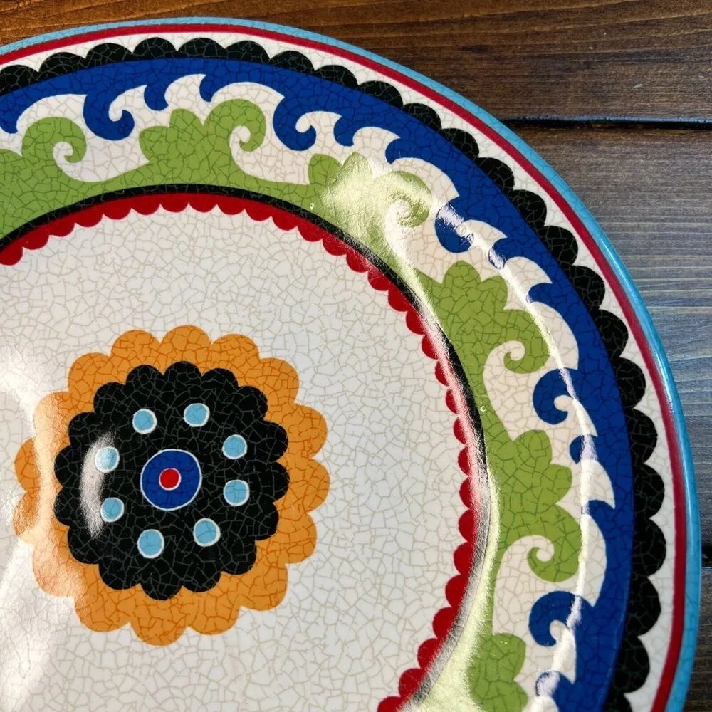 PIER 1 Suzani Medallion Dinner Plate Blue Green Red ONE plate 10-3/4” diameter